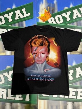 Black Graphic Short Sleeve Band Tee David Bowie Aladdin Sane Artwork